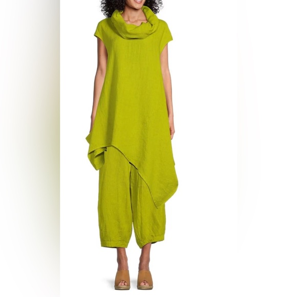 Bryn Walker  Linen Draped Cowl Neck Short Sleeve Asymmetric Tunic Size:S - Picture 2 of 10